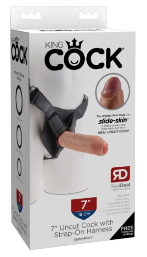 7" neobřezaný penis s postrojem